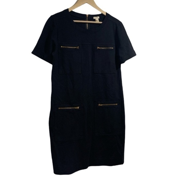 J Crew zippered dress black gold hardware‎ has stretch size 6 - Picture 1 of 6